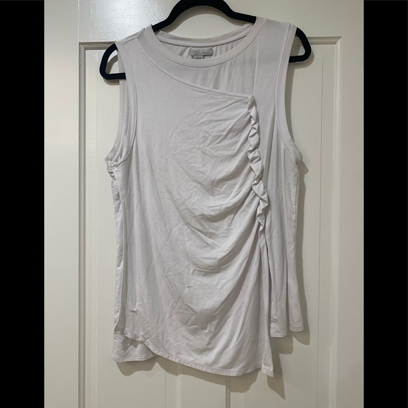 Halogen white ruffle sleeveless flattering work blouse top L - Picture 6 of 9